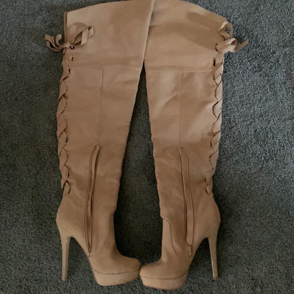 Pink thigh high boot